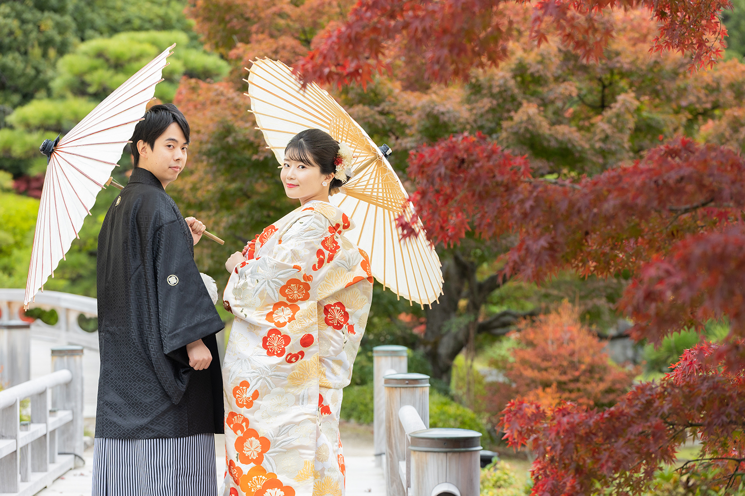 大阪大仙公園の紅葉和装前撮り