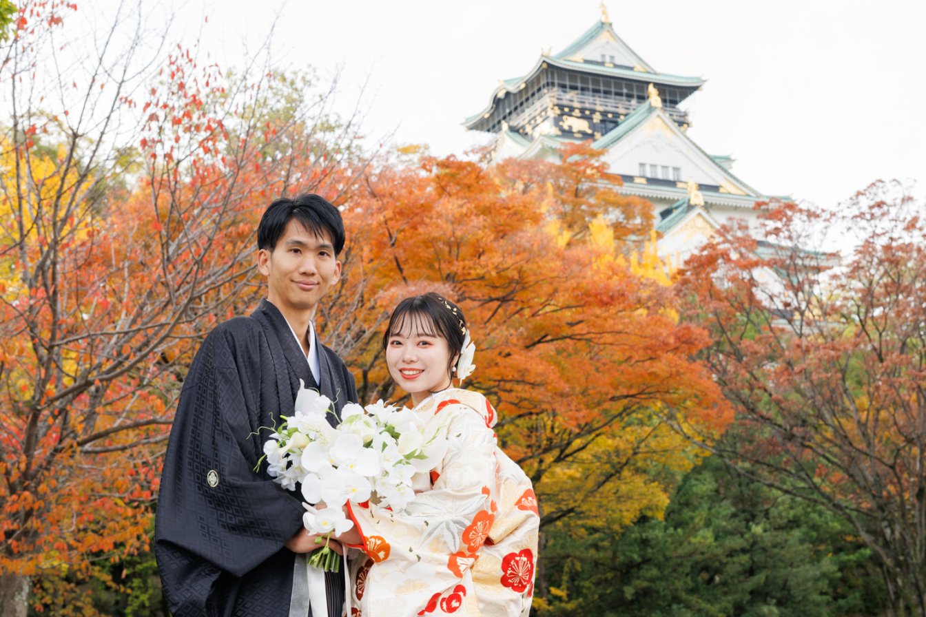 秋の紅葉大阪城前撮り