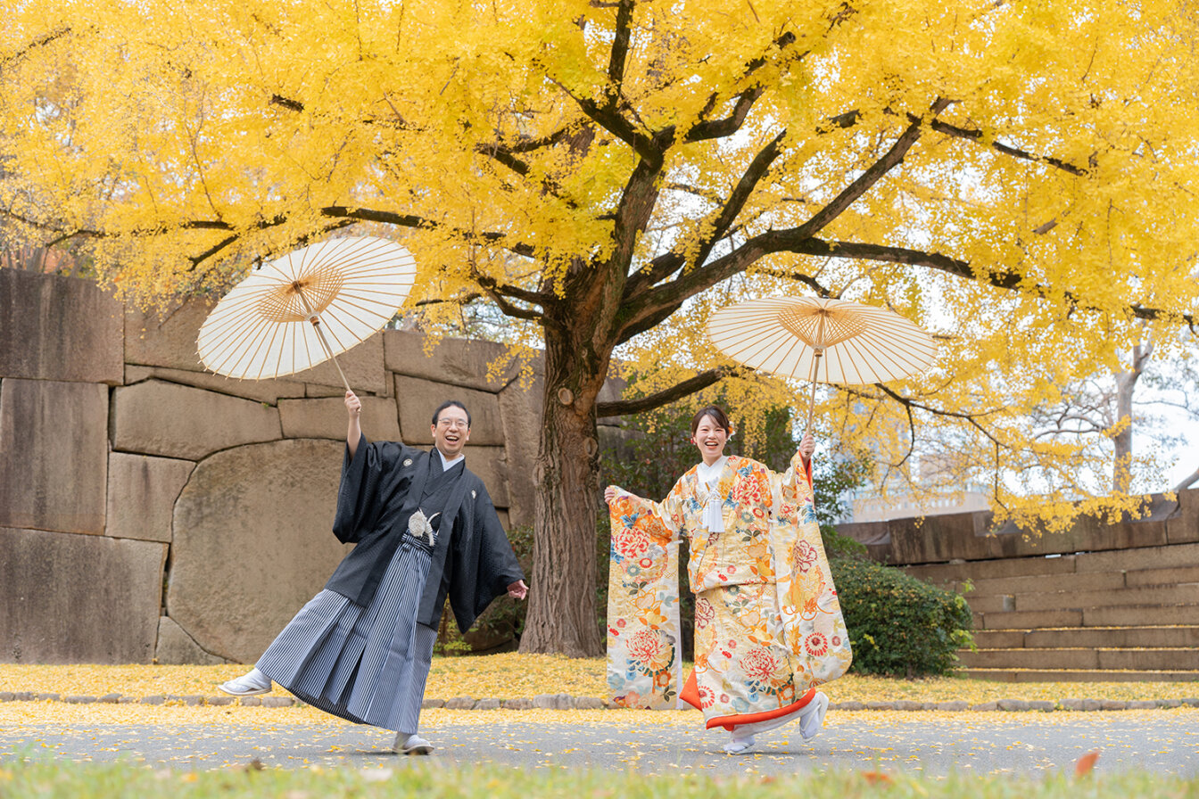 大阪城秋の紅葉和装前撮り